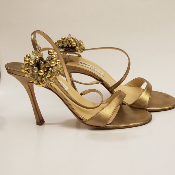 Jimmy Choo Shoes - Jimmy Choo Strappy Gold Stilettos, Size 7.5M